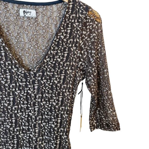 Nightcap by Carisa Rene Brown Cheetah Lace Deep V Neck Bodycon Mini Dress Med - Picture 5 of 11